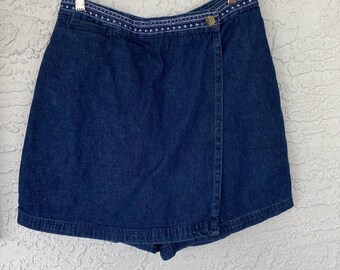 Vintage Denim 100% Cotton Picnic Cottagecore Style Skort Size 12