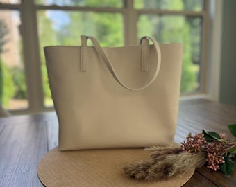 Vegan Leather Tote bag with Pockets, Large Everyday Work and travel bag for women