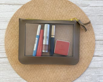 Clear Makeup Bag Vegan Leather Travel Toiletry Pouch Handmade