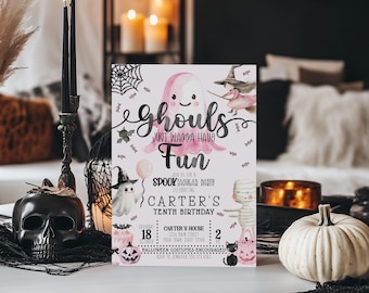 Editable Ghouls Just Wanna Have Fun Halloween Birthday Invitation, Pink Halloween Party, Spooky, Digital Invite