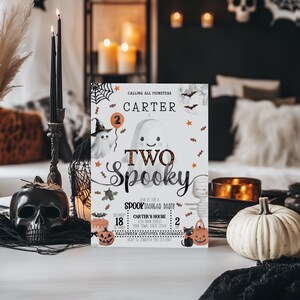 Två kusliga Halloween-födelsedagsinbjudningar, Halloweenfest, 2-årsdag, digital inbjudan