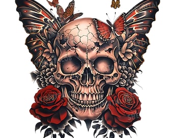 Blommig dödskalle Clipart 10 PNG-set, hög upplösning, 4000x4000, 300 DPI, sublimering, Halloween, mörk konstdesign, gotisk design, dödskalle, klipp 5