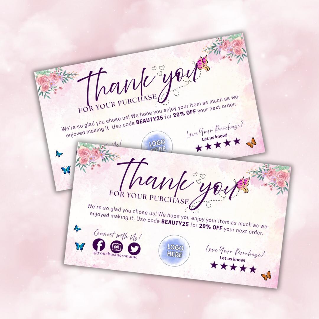 Editable Printable Thank You Card Template for Small Business Pink ...