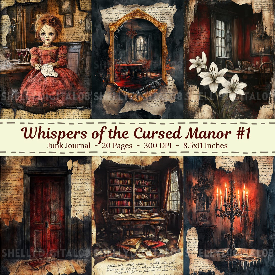 Whispers of the Cursed Manor Junk Journal Pages Printable Haunted House ...