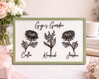 Cadre fleur de naissance personnalisé | Fleurs pour mois de naissance personnalisées | Cadeau maman | Cadeau Fête des Mères | Prénom floral | Décoration imprimée en 3D