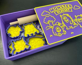 Monster Themed Kids Play Dough Kit, Sensory Play Kit, Montessori Toy, Gift for Kids, Creative Play Set, Preschool Learning Toy
