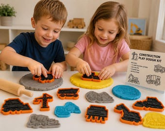 Construction Themed Kids Play Dough Kit, Sensory Play Kit, Montessori Toy, Gift for Kids, Creative Play Set, Preschool Learning Toy