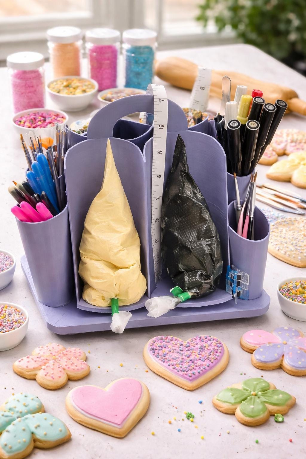 3D Printed Cookie Decorating Organizer Rotating Royal Icing Station Caddy