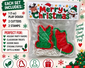 Christmas Party Favors for Kids, Play Dough Gift Set, Goodie Bag Stuffers, Kids Stocking Stuffers, Cookie Cutters & Stamps
