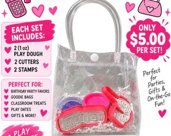 Girls Party Favor Set, Play Dough Kit with 2 dough & 2 Cutters/Stamps, Birthday Goodie Bag, Kids Party Gift, Classroom, Threenager Party