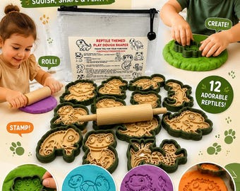 ReptileThemed Kids Play Dough Kit, Sensory Play Kit, Montessori Toy, Gift for Kids, Creative Play Set, Preschool Learning Toy