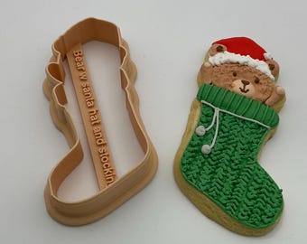 Bear with Santa Hat in a Stocking Custom Cookie Cutter (B.23)
