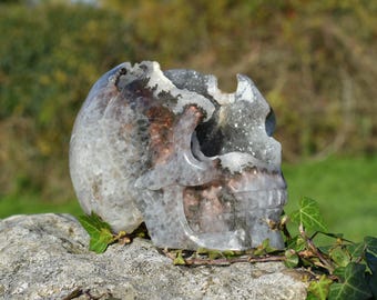 Cráneo de geoda de ágata cambiaformas – Escultura de drusa de cuarzo tallada a mano de 2 kg