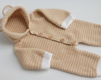 Crochet Baby Bear Romper Pattern | Hooded Jumpsuit (PDF)