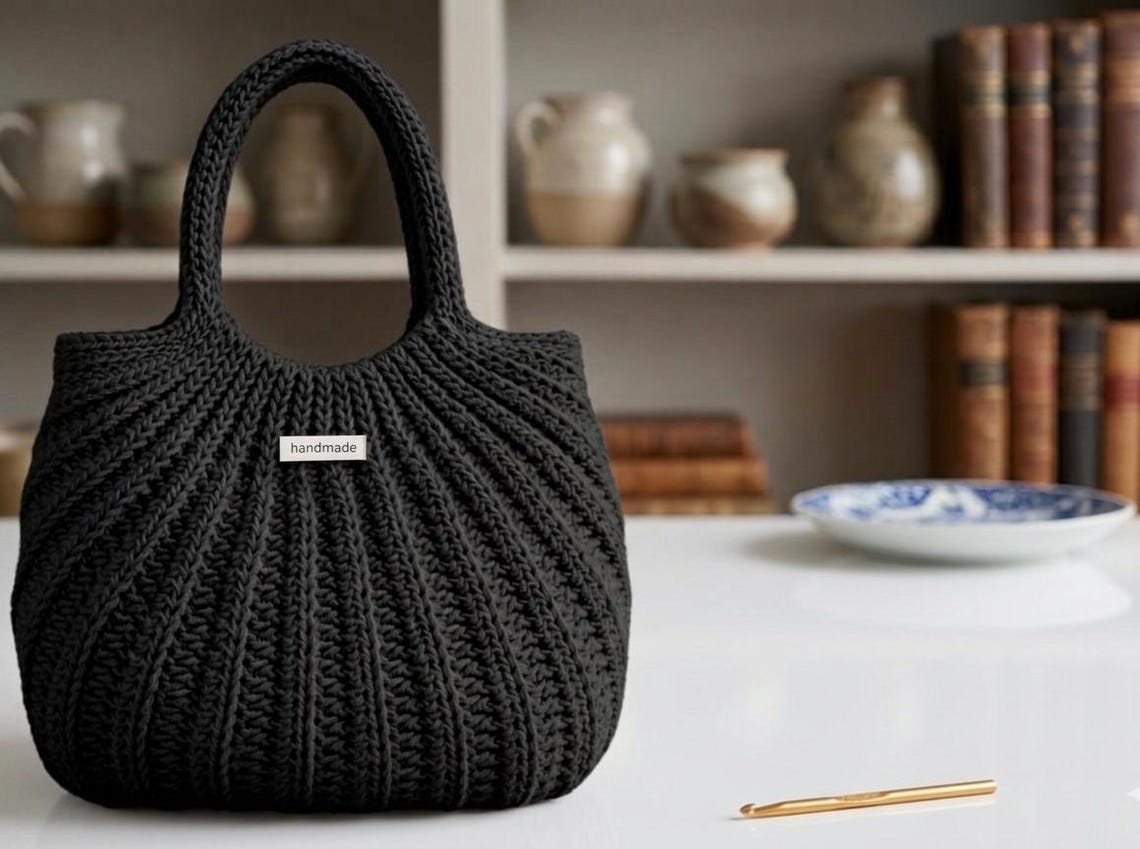 Ribbed Shell Design Ribbed Shell Crochet Bag Pattern – Modern Textured Tote (PDF Digital ...