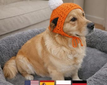 Dog Beanie crochet pattern - pdf pattern - Dog cap - 4 different languages - pom pom cap