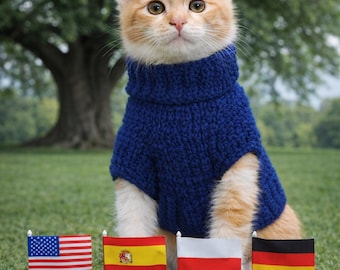 Crochet Cat Sweater Pattern -4 different languages Turtleneck Pet Pullover - Easy Crochet Pattern for Cats and Small Dogs - Digital Download