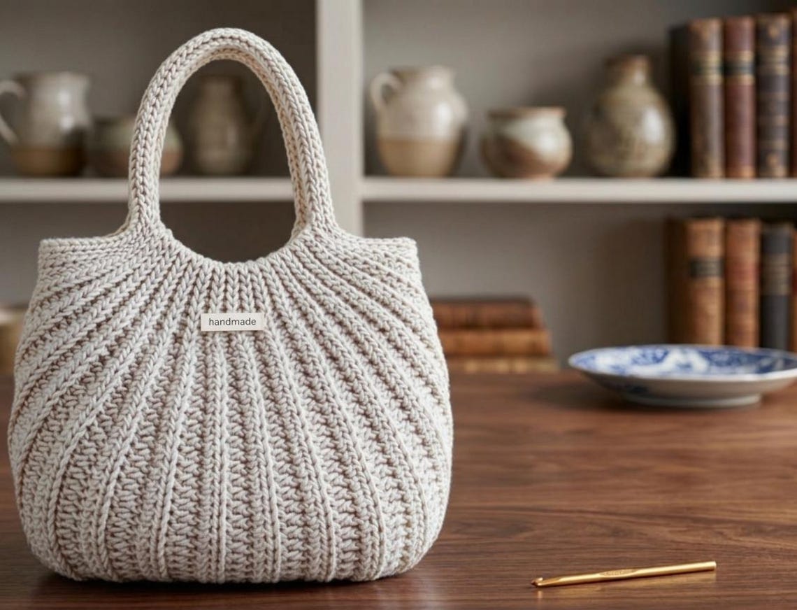 Ribbed Shell Design Ribbed Shell Crochet Bag Pattern – Modern Textured Tote (PDF Digital ...