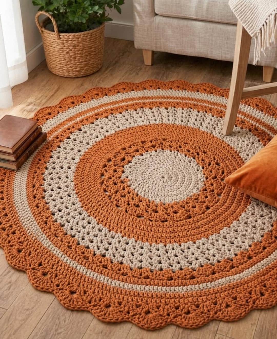 Round Crochet Rug Pattern – Scalloped Boho Doily Floor Mat (PDF ...