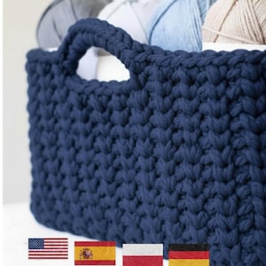 Chunky Crochet Storage Basket Pattern: Rectangular, Super Bulky Yarn (PDF Pattern) - 4 languages