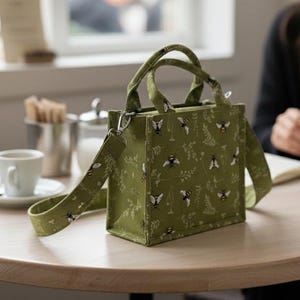 Green Bee Print Box Bag - Small Structured Crossbody Purse