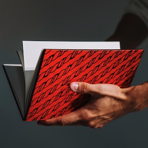 Handmade Red Composition Notebook A5 - Upcycled Sea Rescue Thermal Blanket Cover - Dot Grid Paper 160 Pages