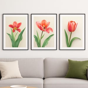 Watercolor Tulip Print Set of 3: Vintage Botanical Art (Digital Download)