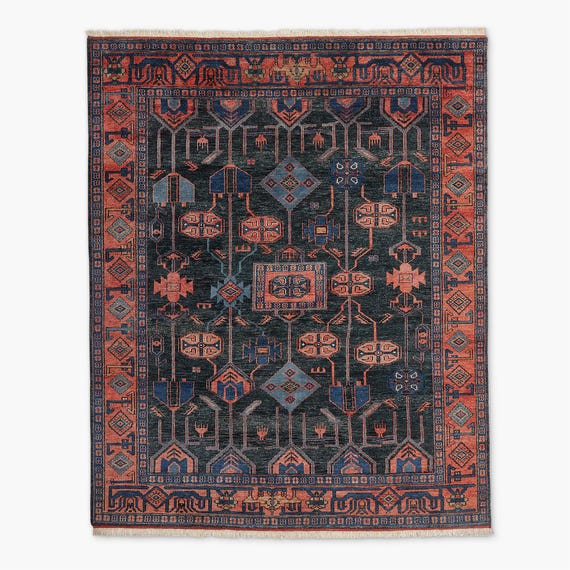 carpets and rugsHand-Knotted New Zealand Wool Rug: EROS Red & Blue Oriental Carpet