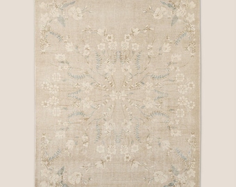 Lujosa alfombra de lana color topo claro con estampado floral, anudada a mano, 8'X'