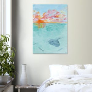 Belize Beach Sunset Painting -- Aqua Teal Ocean Canvas Print