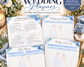 Printable Wedding Planner, Wedding Planning Checklist, 12 Month Timeline, Budget & Guest List, Bridal Planner PDF