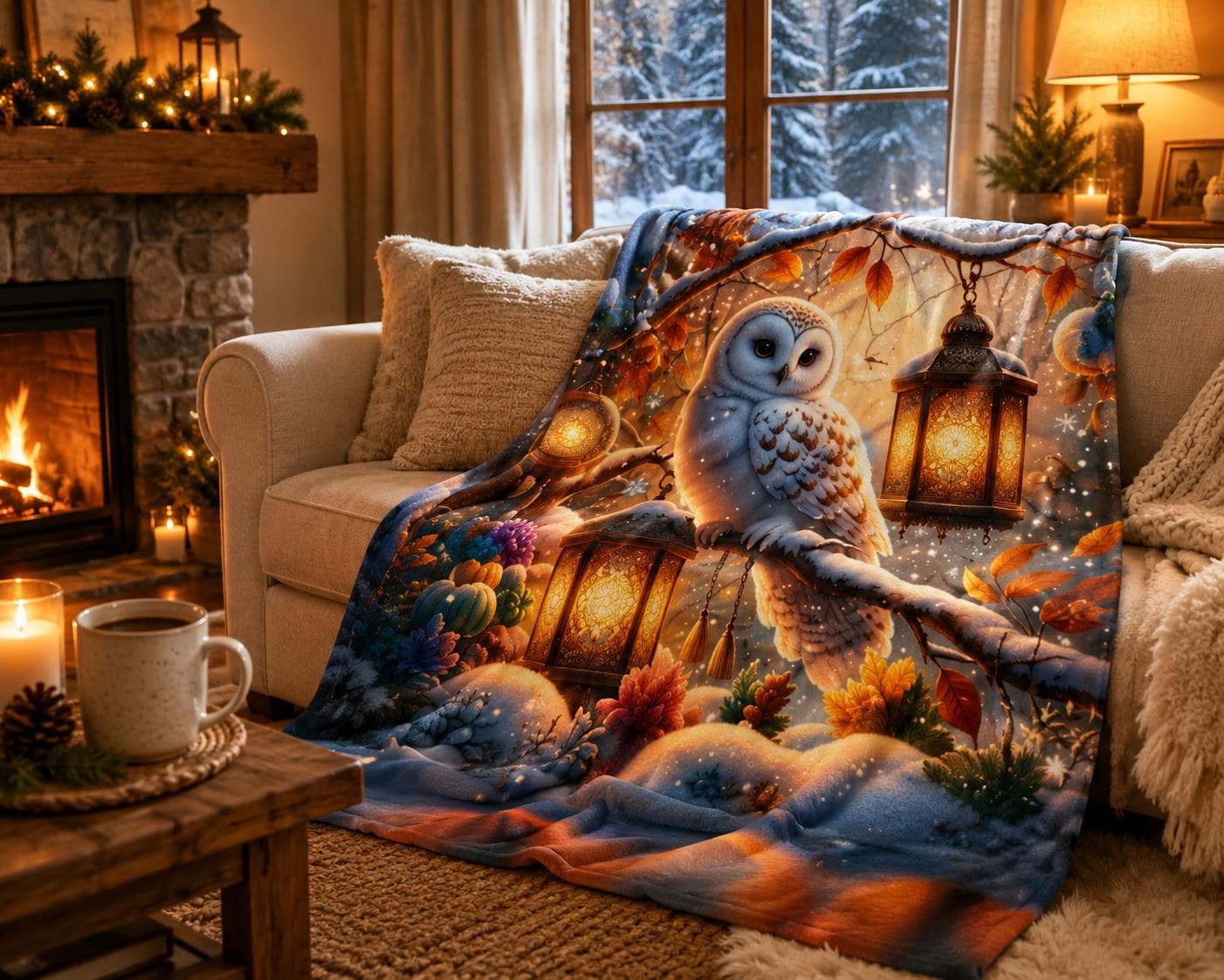 Arctic Owl Fleece Blanket, Cozy Wildlife Throw, Owl Lover Gift, Cabin Lodge Decor, Winter Nature Bla
