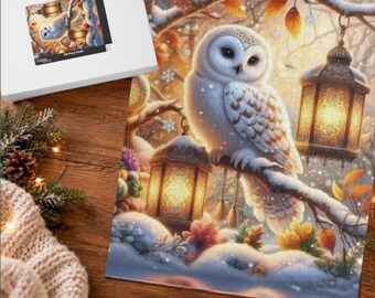 Snowy Owl Jigsaw Puzzle, Winter Lantern Puzzle, Cozy Holiday Gift, Family Puzzle, 110 252 520 1014 Pieces