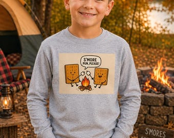 T-shirt met lange mouwen en S'mores-woordspeling voor jongeren, T-shirt voor kinderen met herfst- en kampeerthema, grappig kampvuurshirt, S'mores-cadeau voor jongens of meisjes