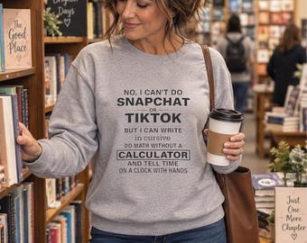 Felpa divertente con scritta in corsivo, girocollo "Matematica senza calcolatrice", umorismo sull'orologio analogico, regalo per la generazione X