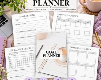 Goal Planner Printable, Goal Setting Workbook, Monthly Goal Tracker, Productivity Planner, 15-Page Digital Download