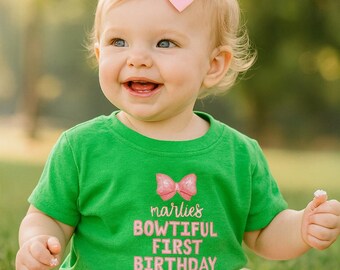 Personalized First Birthday Shirt, Baby Girl 1st Birthday Tee, Bowtiful Birthday Outfit, Cake Smash Shirt, Custom Name Infant Tee