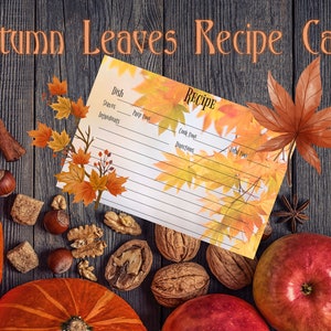 Autumn Leaves Downloadable Printable Recipe Cards