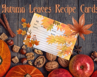 Tarjetas de recetas imprimibles descargables de hojas de otoño