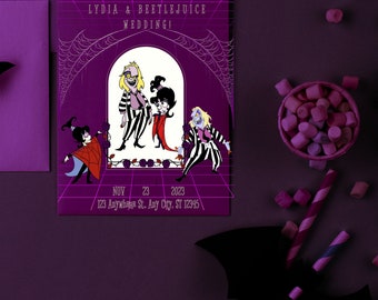 Beetlejuice Vintage Retro 80s Cartoon Wedding Engagement 5x7 Invitation PDF Digital Download Editable Canva Template