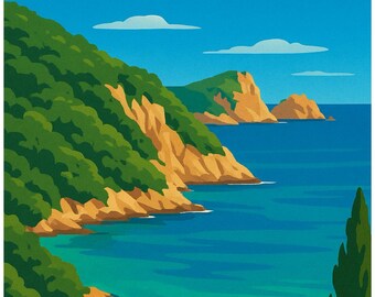 Corfu Wall Art, Retro Travel Poster, Greece Print, Paleokastritsa Bay (Digital Download)