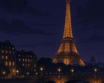 Paris Eiffel Tower Print – Vintage Travel Poster, France Wall Art, Digital Download