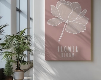 Minimalist Flower Line Art Print: Dusty Rose Boho Decor (Digital Download)