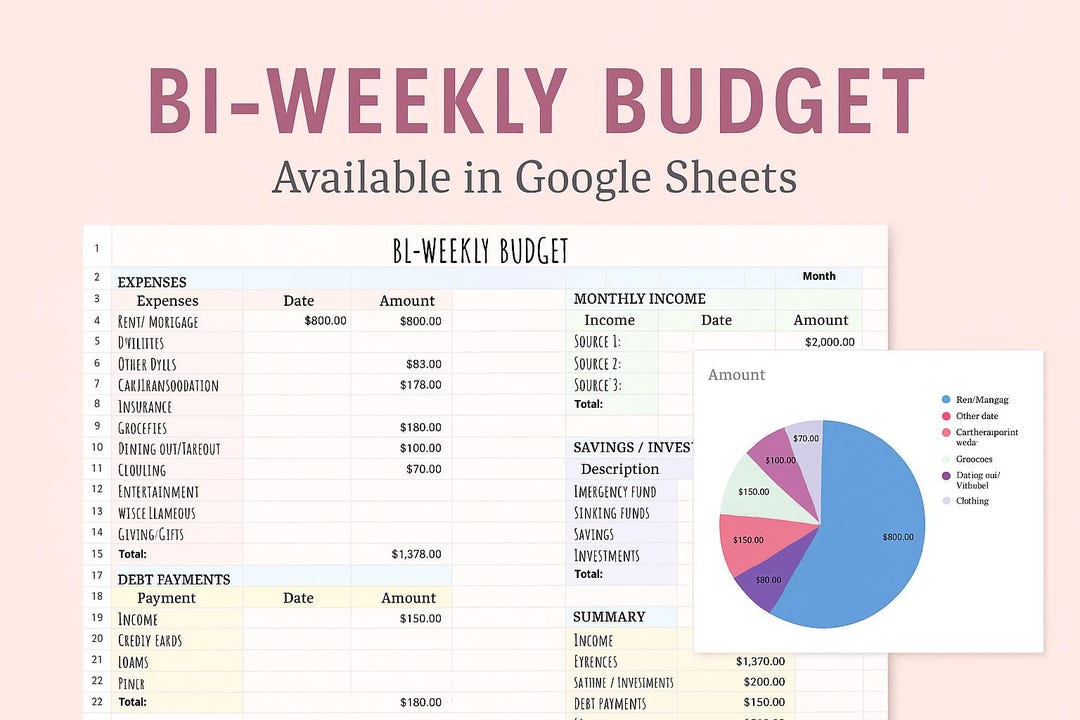 Bi-weekly & Monthly Budget Template | Google Sheets + Excel | Aesthetic ...