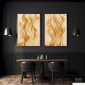 Gold Fluid Abstract Art Set of 5: Modern Metallic Prints (Digital Download)