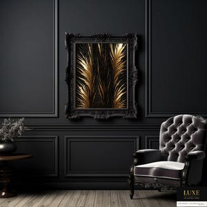 Black and Gold Feather Abstract Art: Glam Modern Print (Digital Download)