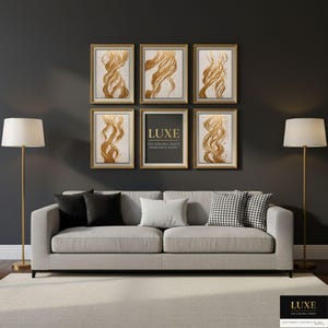 Golden Flow Abstract Art Set: Luxury Minimalist Decor (Digital Download, 24x36in Printable JPGs)