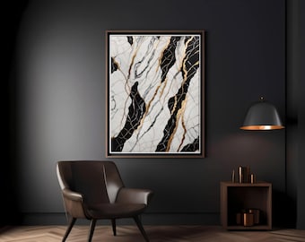 Juego de 5 láminas de arte mural de mármol negro y dorado, arte imprimible de lujo, decoración abstracta moderna, descarga digital.