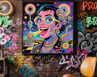 Neon Pop Art Portrait Prints | Retro Psychedelic Home Decor (Digital Download)