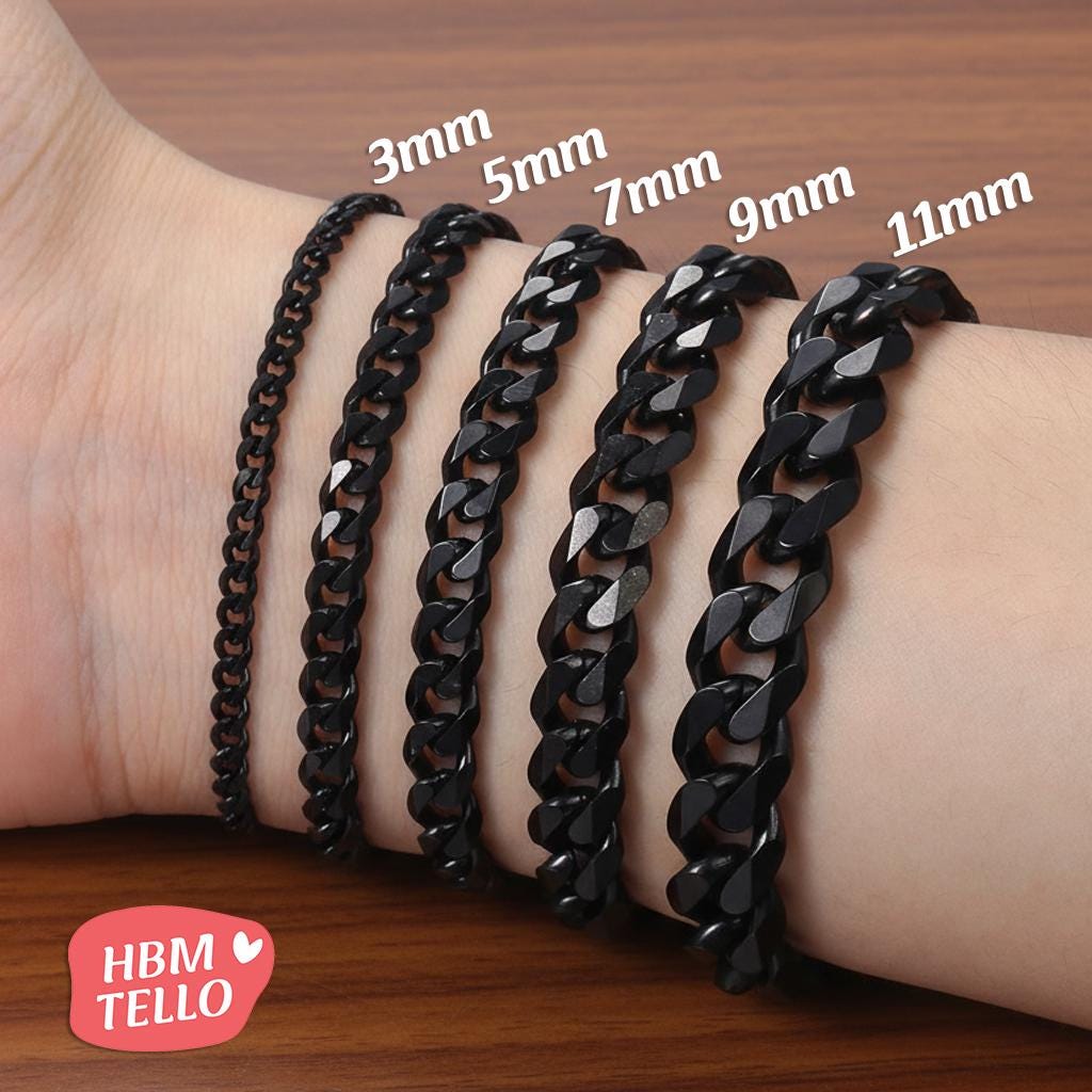 Black 316L Stainless Steel Brushed Matte Cuban Chain Bracelet For Men – 8.6 Inch – EC4Shop